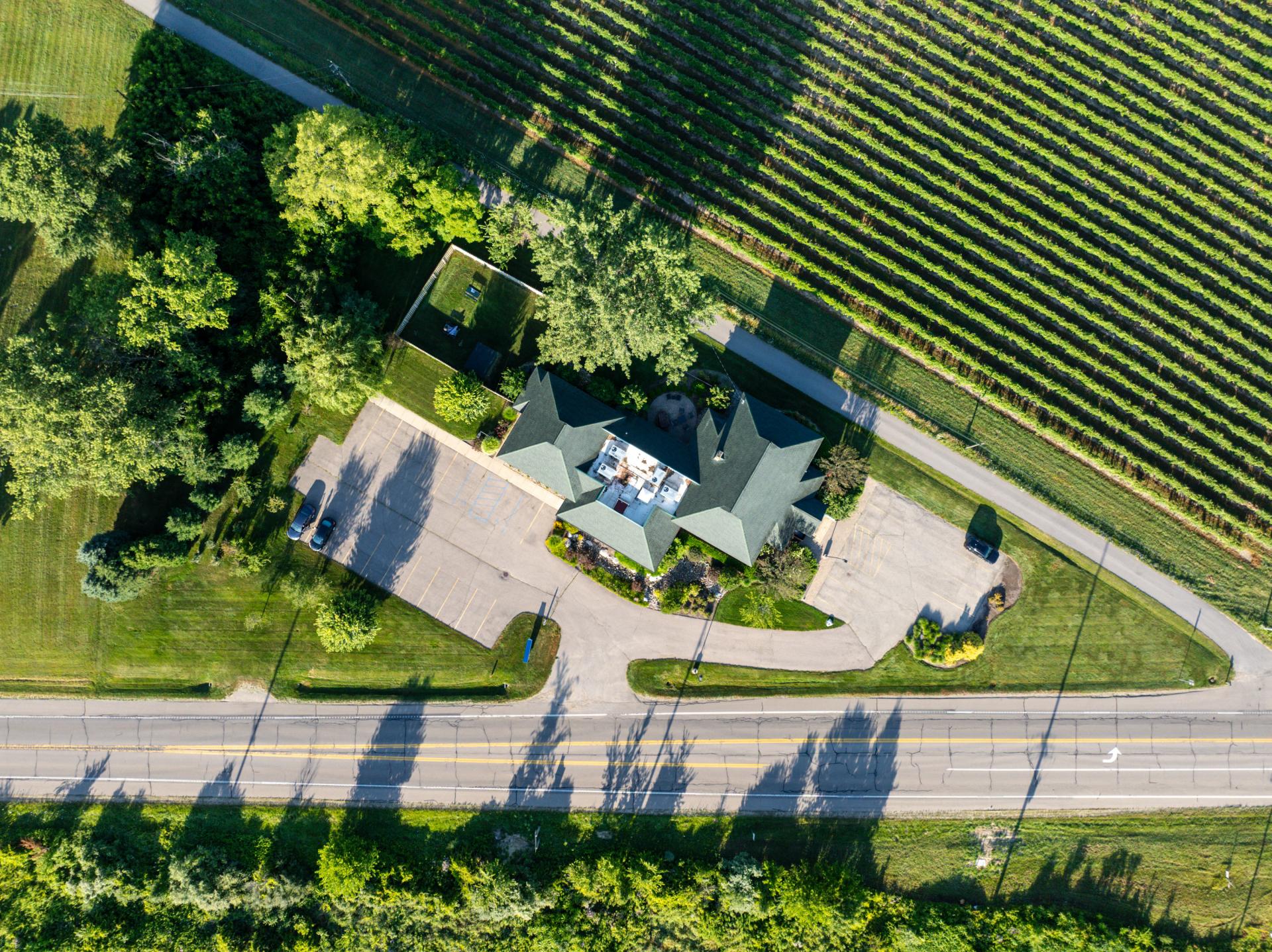Aerial shot of the CAC building on a sunny morning